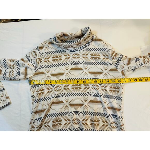 Cozy Columbia Aztec Mock Neck Pullover Neutral Geo Winter Adventure Layer S - Picture 5 of 5